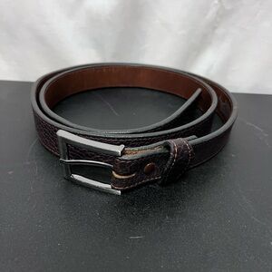 Dark Brown Leather Belt with Silver Buckle